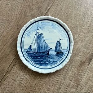 Vintage 1940’s Royal Delft Blue OUD‎ Mark Ship Wall Plate Painter Signed 4”